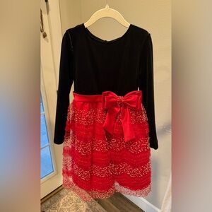 Rare Editions Black Velvet Dress with Red Accents